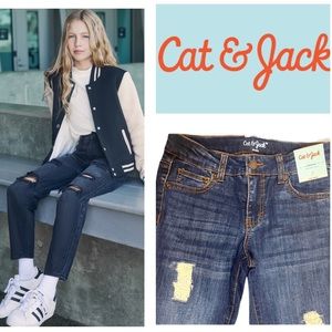 Distressed Skinny Jean Jeggings Lace Raw Hem Medium Blue Wash Girls Size 10